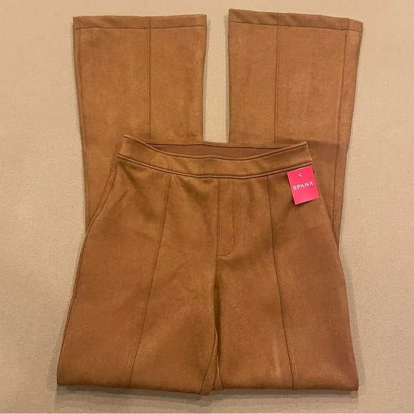 SPANX Faux Suede Pull On Flare Pants Rich Caramel Size Medium New With Tag - Picture 4 of 13